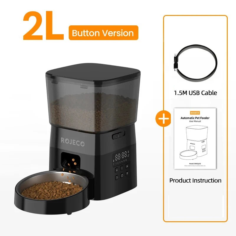 ROJECO Automatic Cat Feeder With Button Control Dispenser