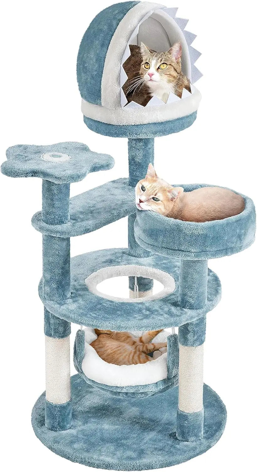Ocean-Themed Cat Tree With Shark Nest And Jellyfish Hammock