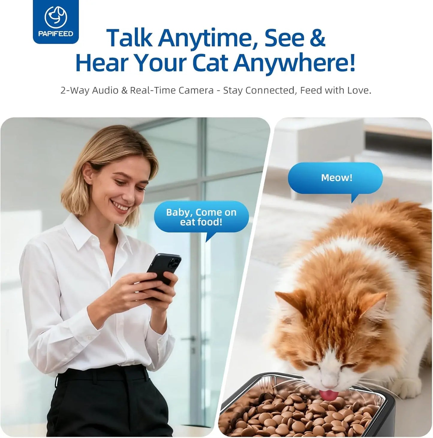 Automatic Cat Feeder With Camera And WiFi Adjustable Angle Easy Clean