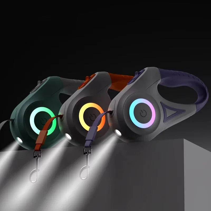 Automatic Retractable Dog Leash With LED Flashlight Nylon