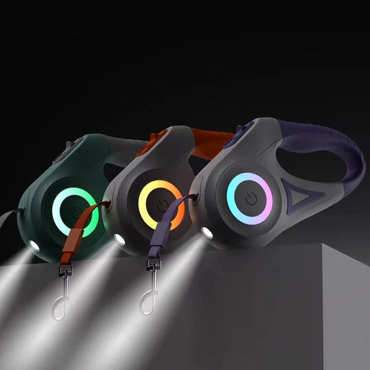 Automatic Retractable Dog Leash With LED Flashlight Nylon