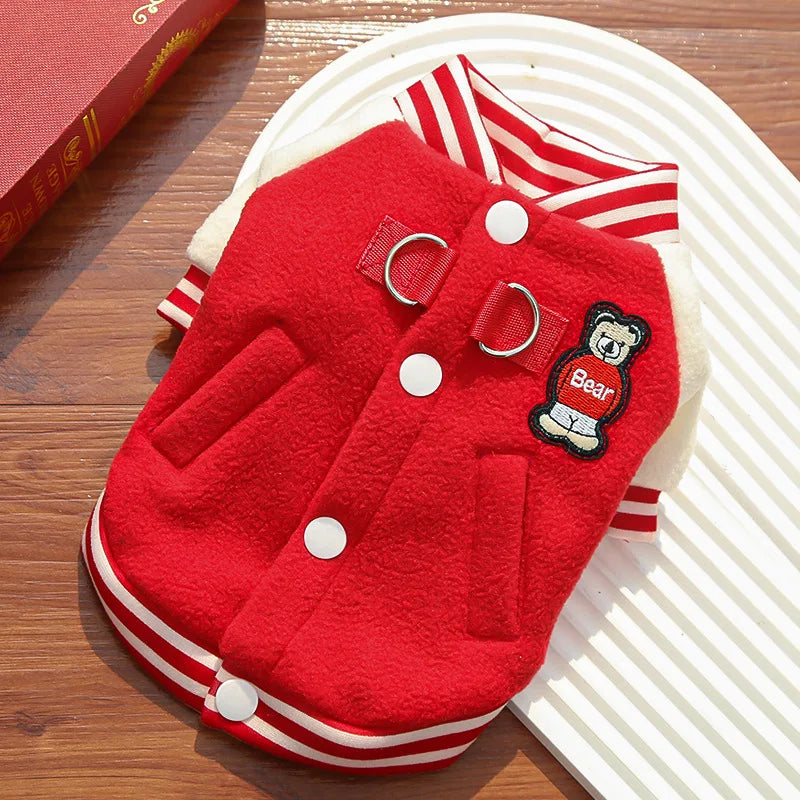 Cozy Fleece Dog Jacket With Sporty Baseball Style