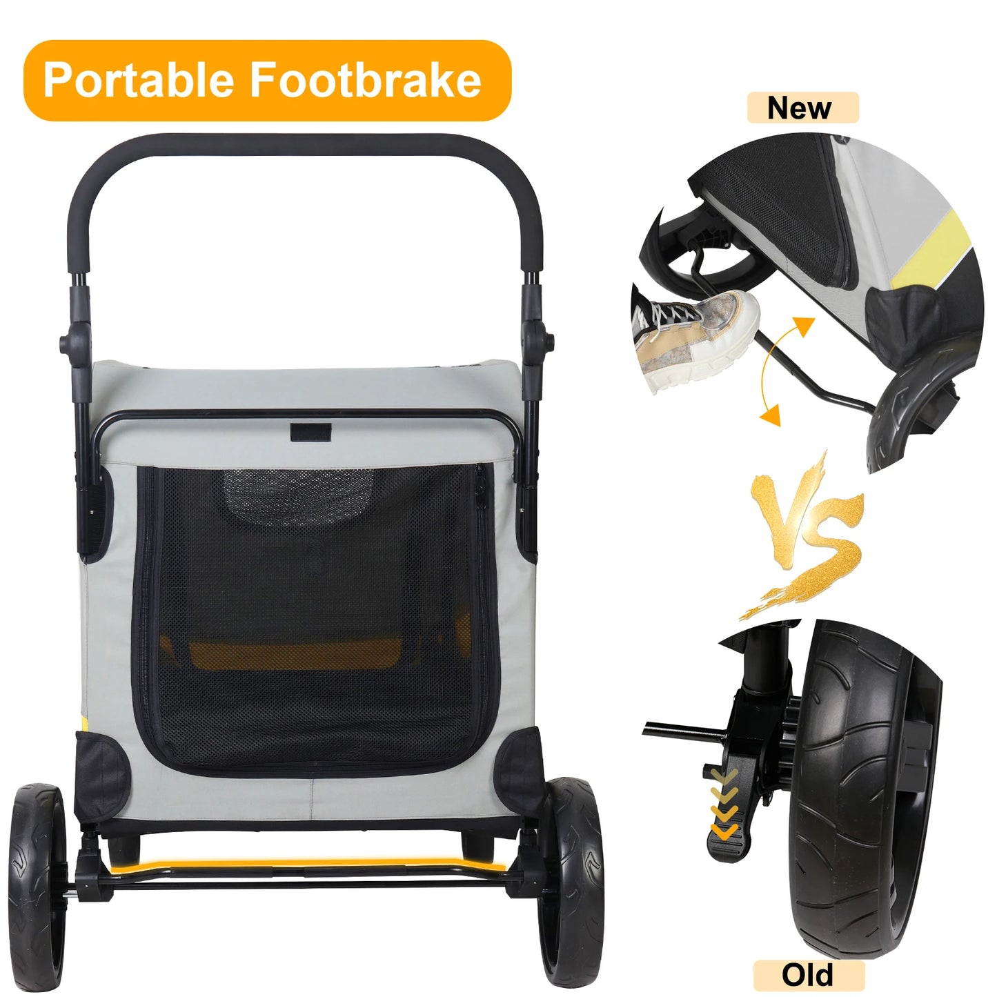 Two-Dog Pet Stroller With Zipper Divider And Folding Wheels