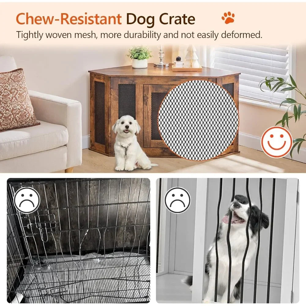 Wooden Corner Dog Crate End Table For Indoor Kennel