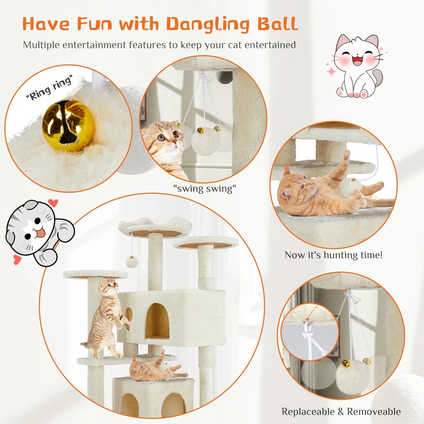 JHK Multi-Level Cat Tree Tower With Sisal Scratching Post Indoor