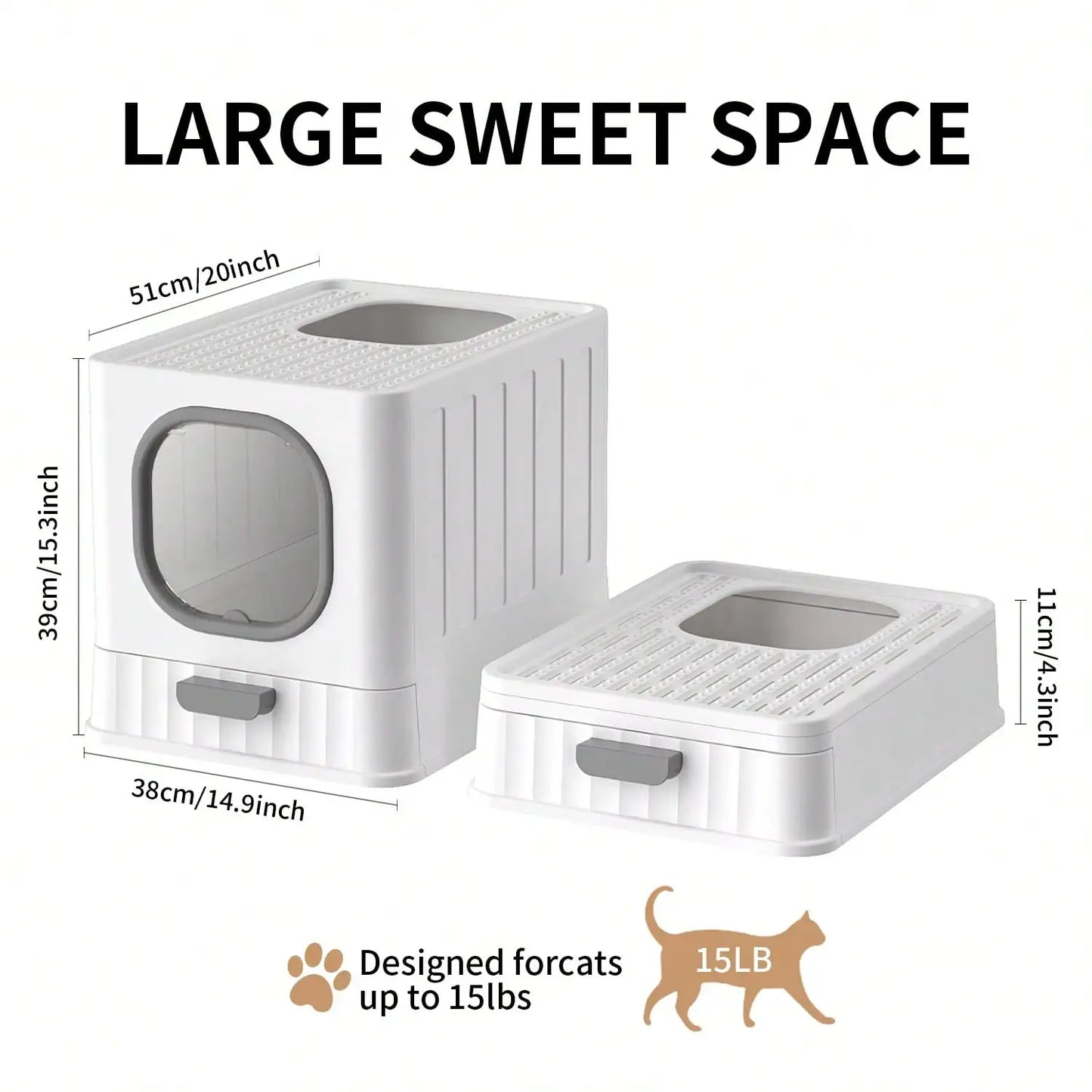 Fully Enclosed Hooded Cat Toilet With Odor Filter Foldable