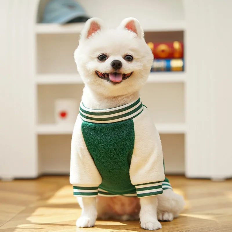 Cozy Fleece Dog Jacket With Sporty Baseball Style