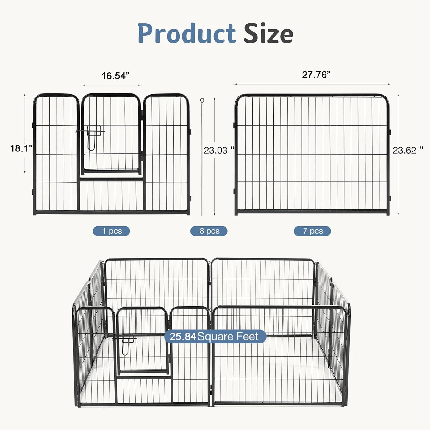 JHK Metal 8 Panel Dog Playpen Fence Foldable Outdoor