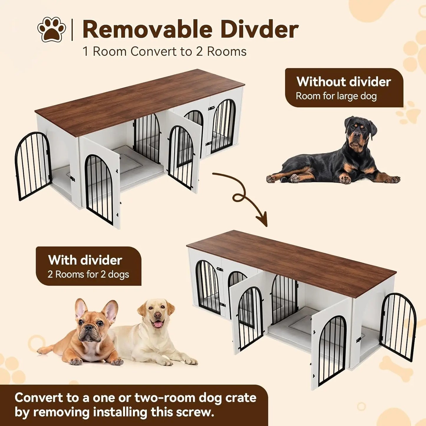 HiMISS Dog Crate Furniture TV Stand With Removable Divider