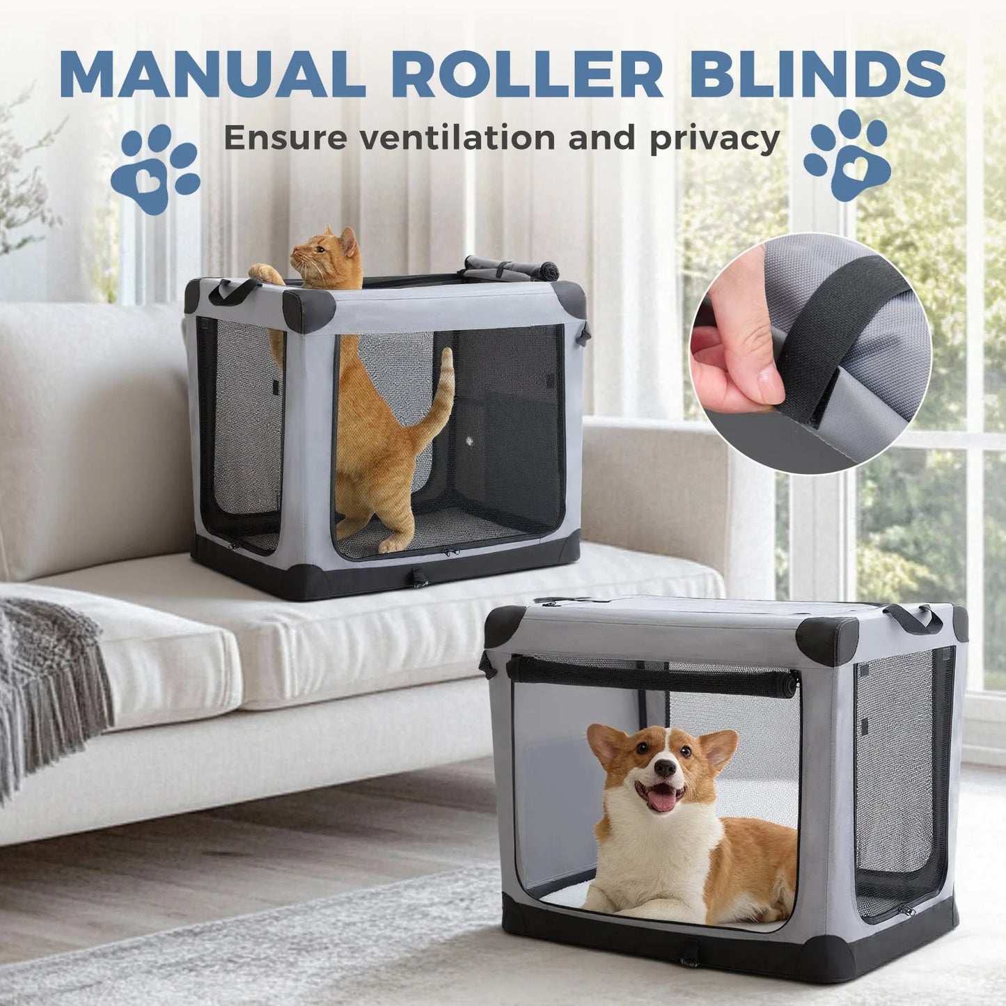 JHK Foldable Soft Dog Crate With 3 Doors Indoor Use