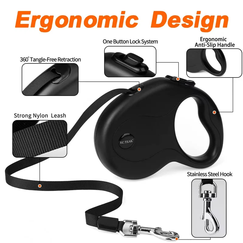 Automatic Retractable Dog Leash For Pets Under 77 Pounds Lightweight