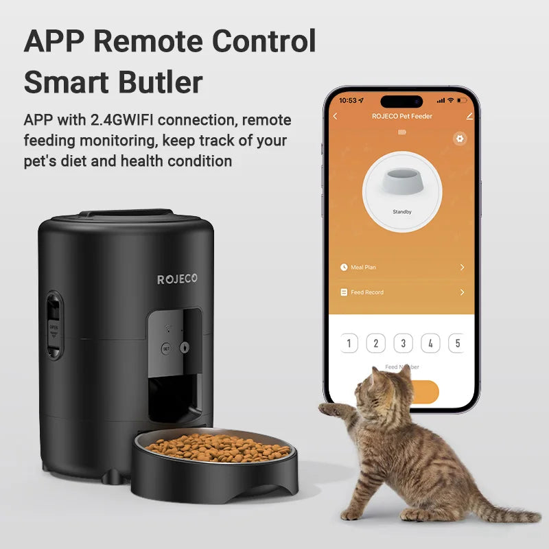 ROJECO Automatic Cat Feeder WiFi Smart Kibble Dispenser