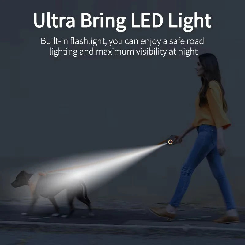 Automatic Retractable Dog Leash With LED Flashlight Nylon