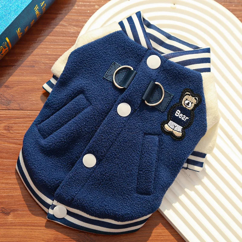 Cozy Fleece Dog Jacket With Sporty Baseball Style