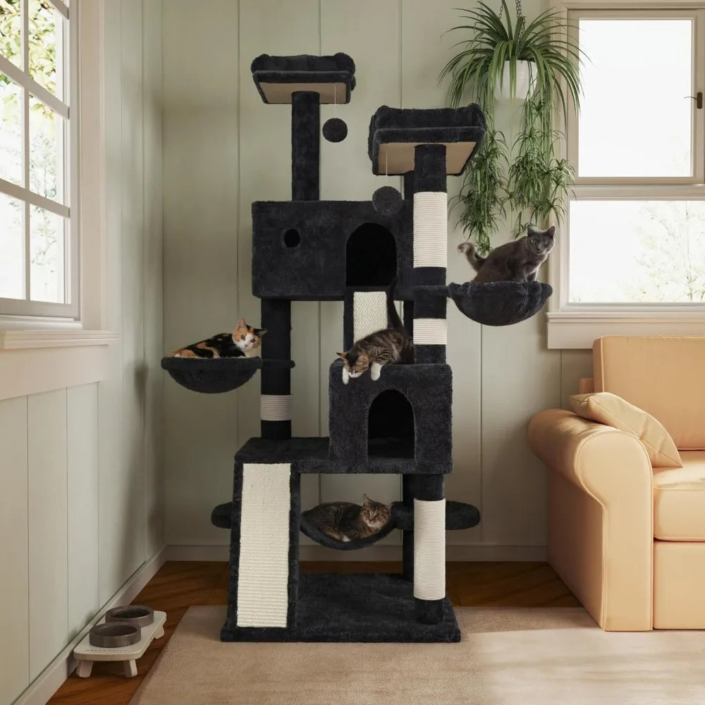 DAFIFY Three Tier Cat Tree Tower With Plush Perches Condo Hammock And Sisal Scratching Posts