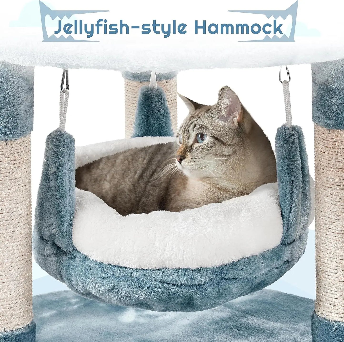 Ocean-Themed Cat Tree With Shark Nest And Jellyfish Hammock