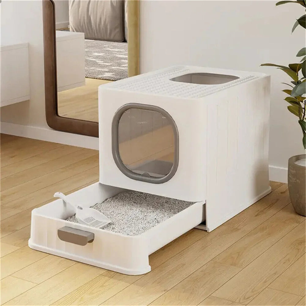 Hooded Cat Litter Box Tray With Front And Top Access