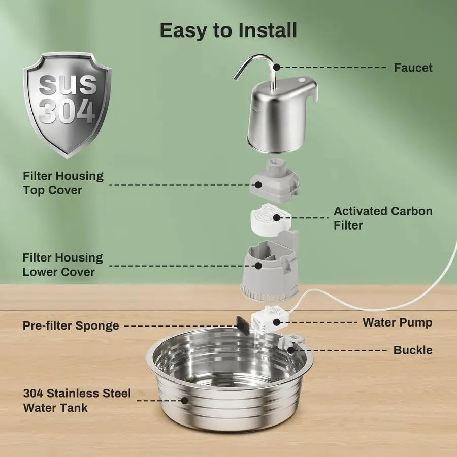 Stainless Steel Pet Water Fountain For Dogs And Cats Dispenser