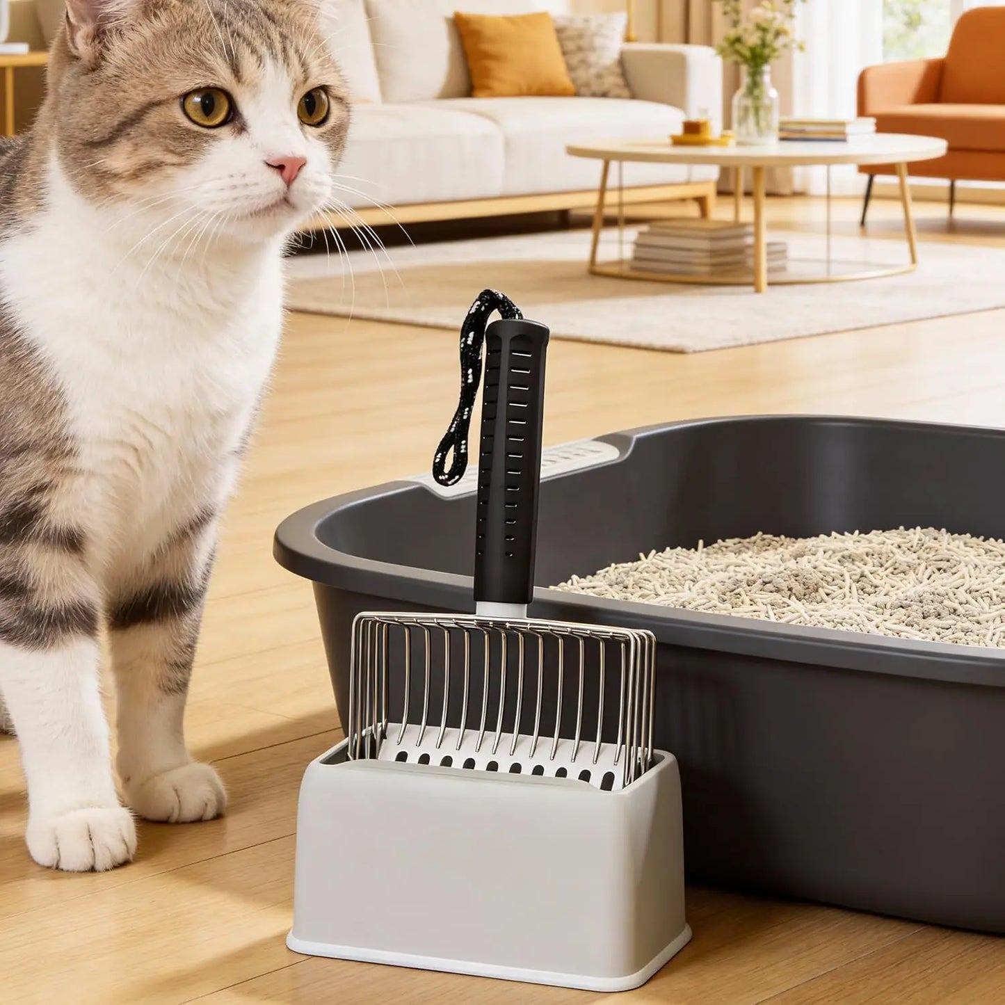 Stainless Steel Cat Litter Scoop With Holder And Sifter