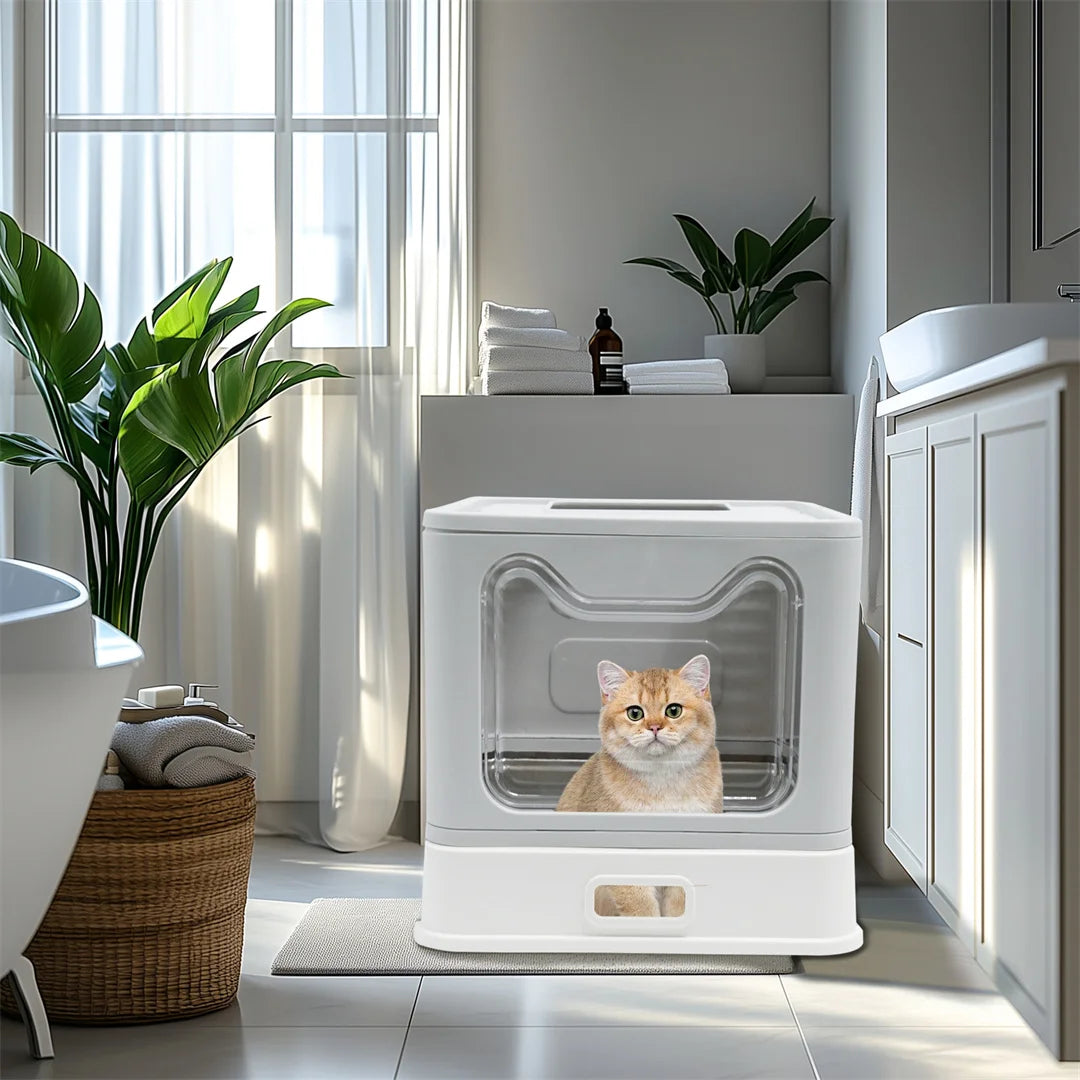 Enclosed Cat Litter Box With Front Entry Stainless Pan