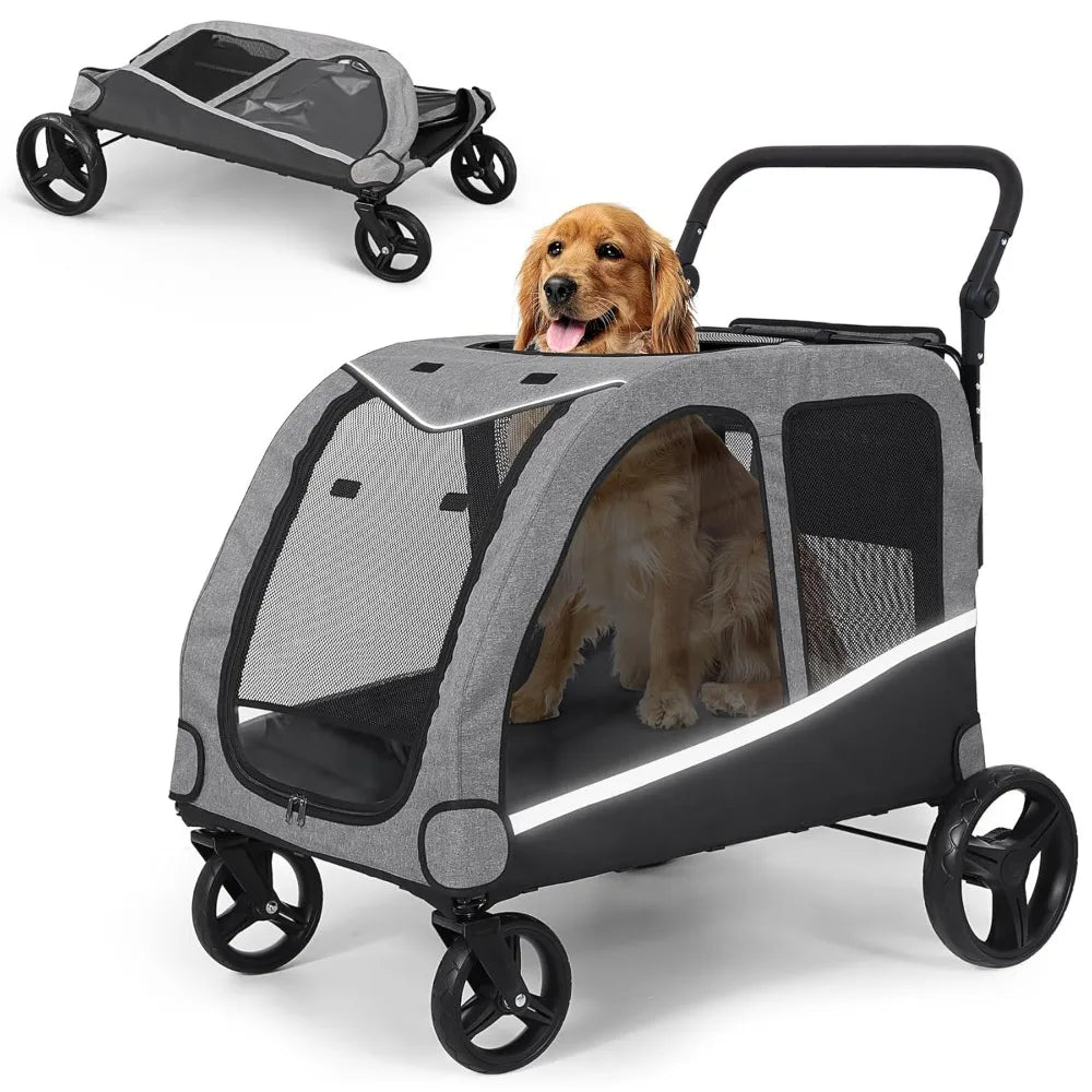 Large Dog Stroller For Two Dogs Foldable With Adjustable Handle