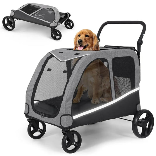 Large Dog Stroller For Two Dogs Foldable With Adjustable Handle