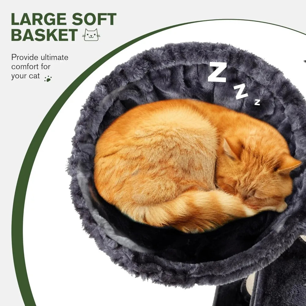 DAFIFY Three Tier Cat Tree Tower With Plush Perches Condo Hammock And Sisal Scratching Posts