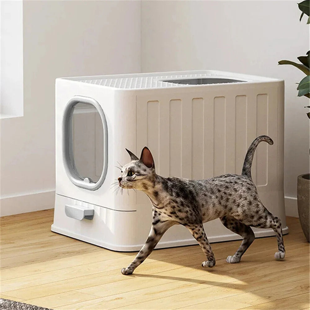 Hooded Cat Litter Box Tray With Front And Top Access