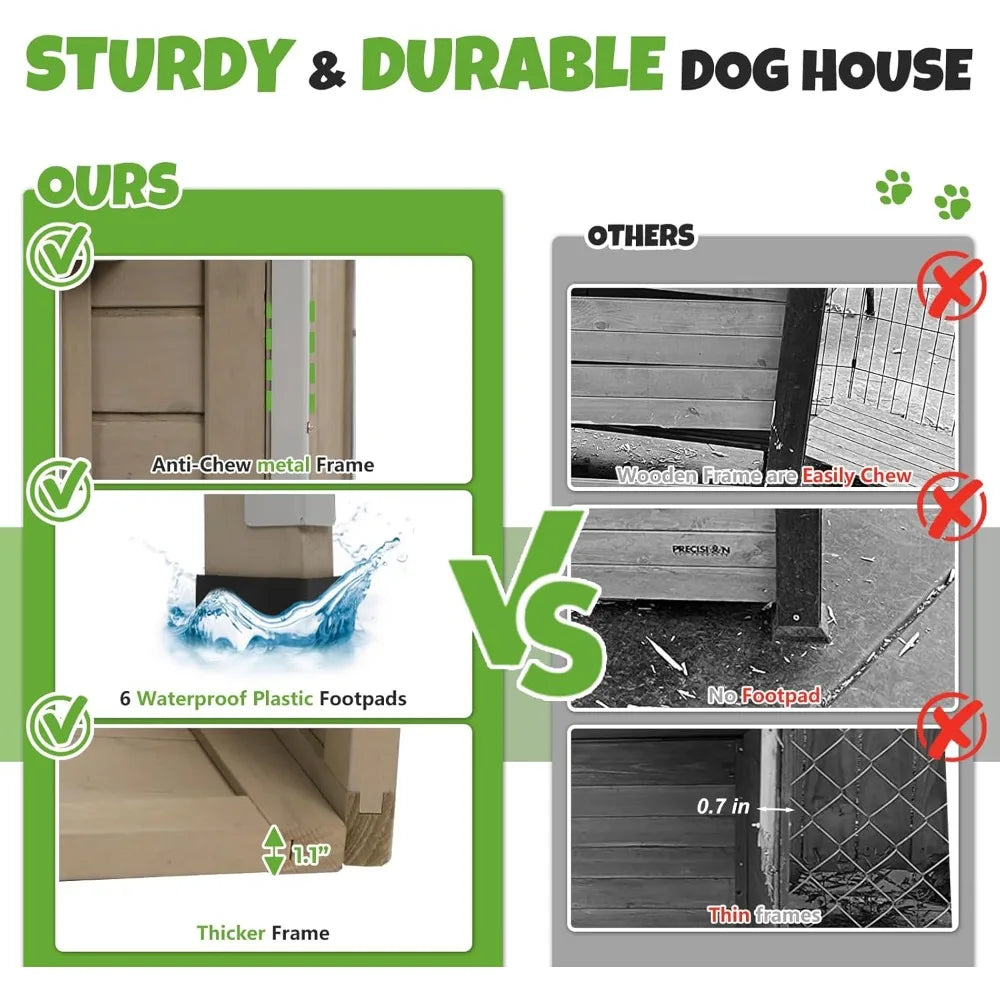 Outdoor Wooden Dog House Weatherproof Fir Wood Construction