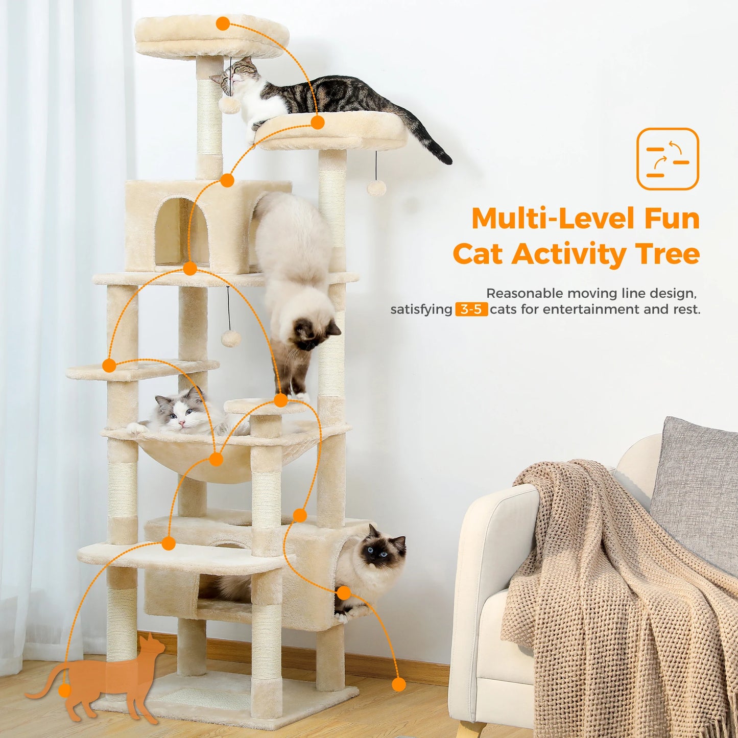 PAWZ Road Cat Tree Indoor Tower With Sisal Scratching Posts And Condos