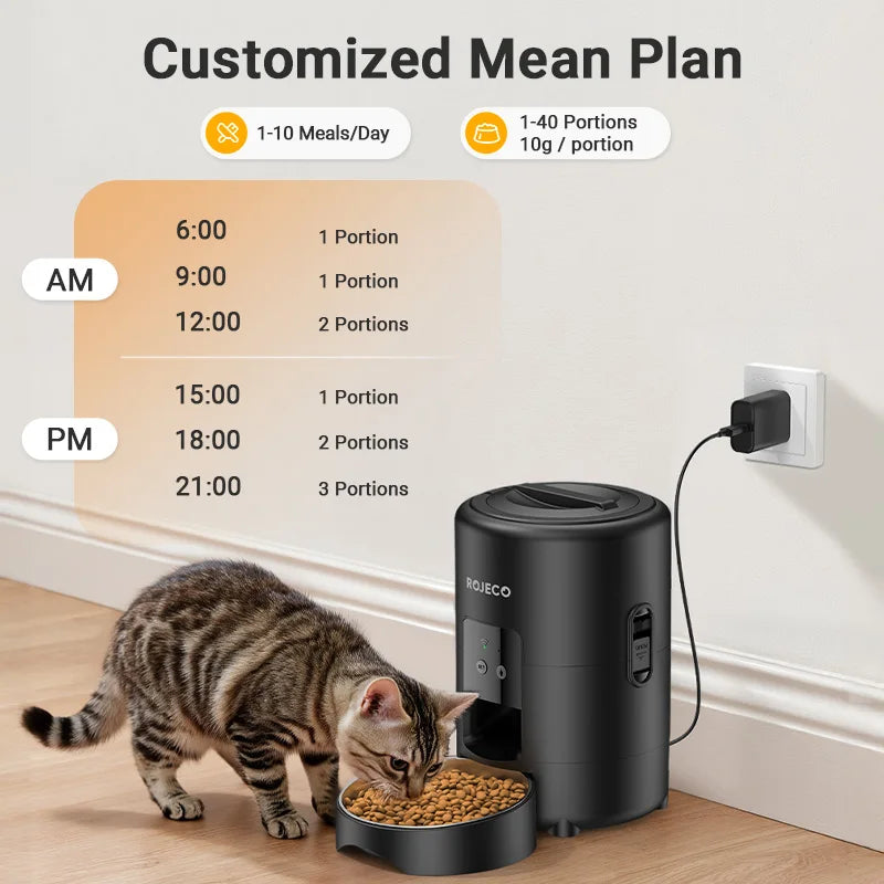 ROJECO Automatic Cat Feeder WiFi Smart Kibble Dispenser