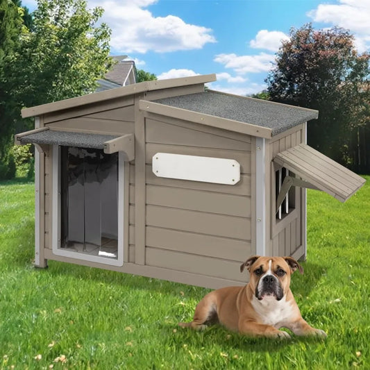 Outdoor Wooden Dog House Weatherproof Fir Wood Construction