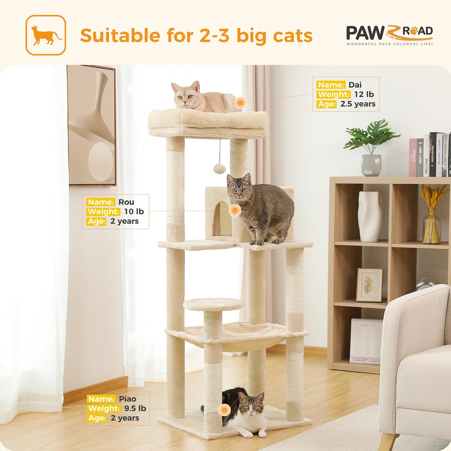 PAWZ Road 5-Level Cat Tree Tower for Indoor Cats Deluxe