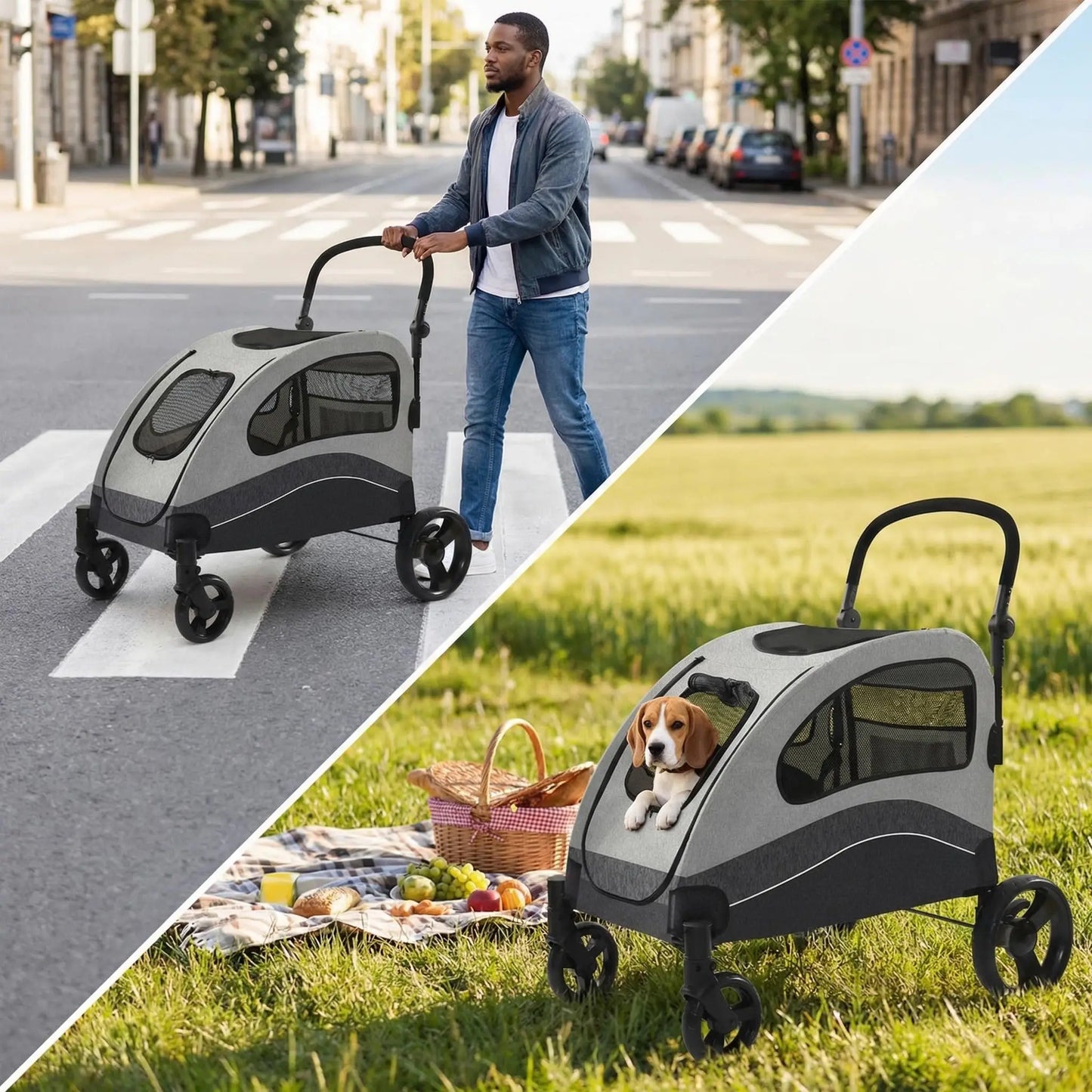 HiMISS Collapsible Dog Stroller Wagon 360 Degree Swivel Handle