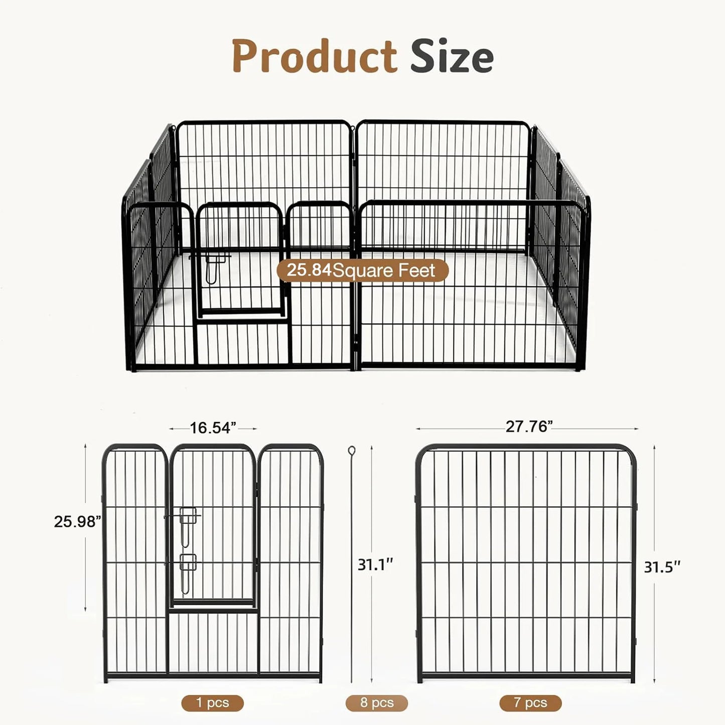 JHK Metal Dog Playpen Fence For Indoor Outdoor Use Foldable