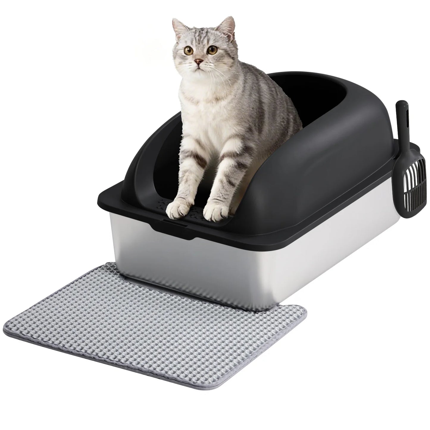 Stainless Steel Cat Litter Box With Lid Mat AntiUrine Leakage