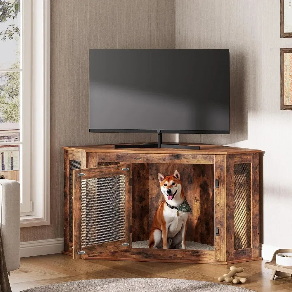 Wooden Corner Dog Crate End Table For Indoor Kennel