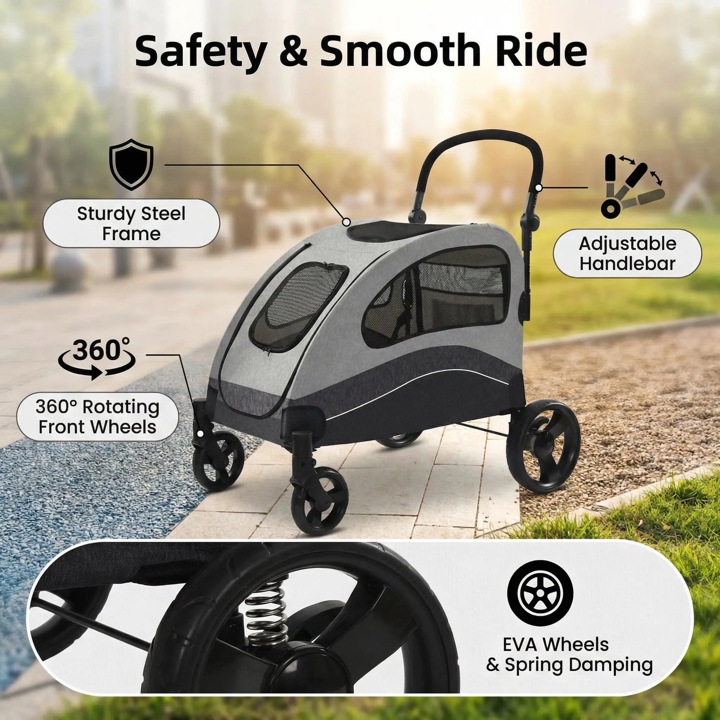 HiMISS Collapsible Dog Stroller Wagon 360 Degree Swivel Handle