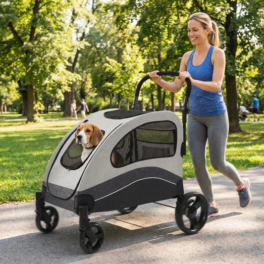 HiMISS Collapsible Dog Stroller Wagon 360 Degree Swivel Handle