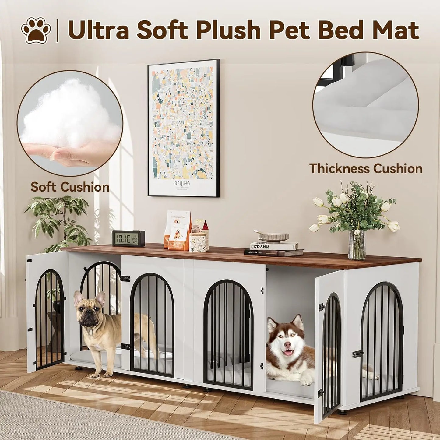HiMISS Dog Crate Furniture TV Stand With Removable Divider