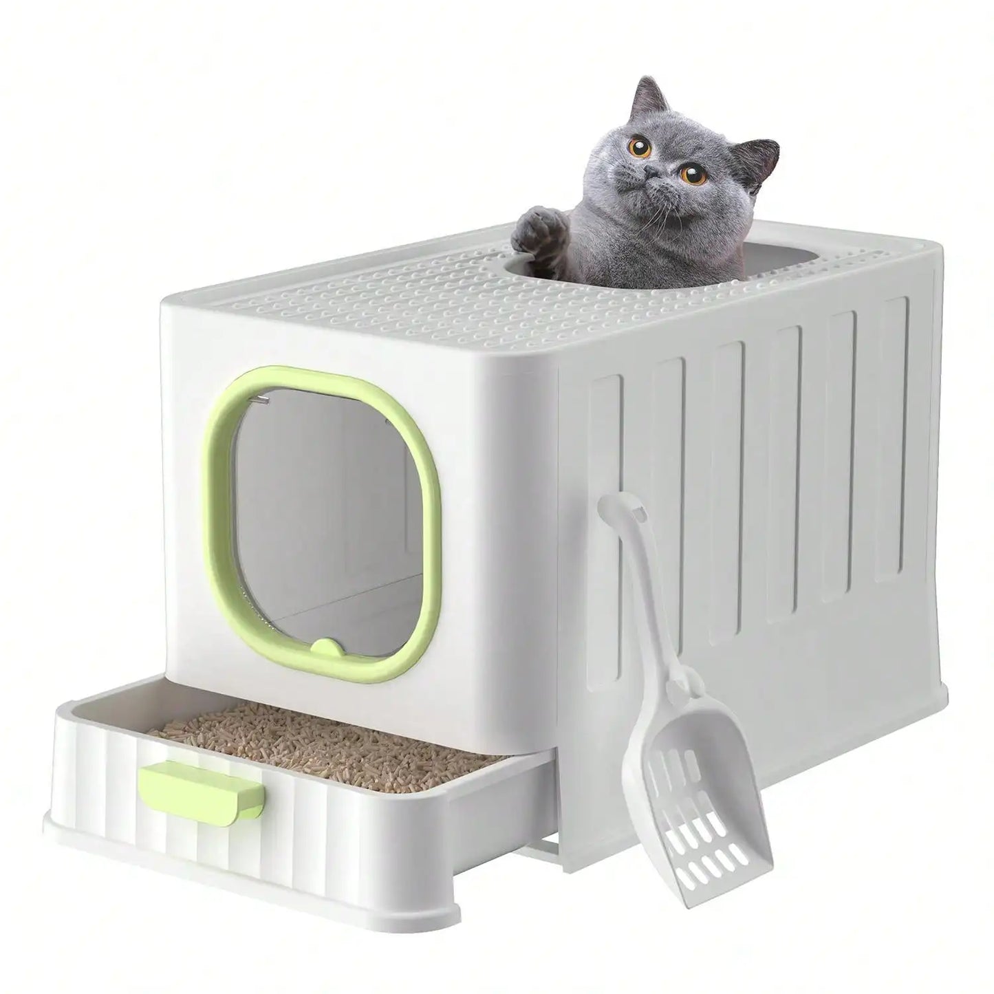 Fully Enclosed Hooded Cat Toilet With Odor Filter Foldable