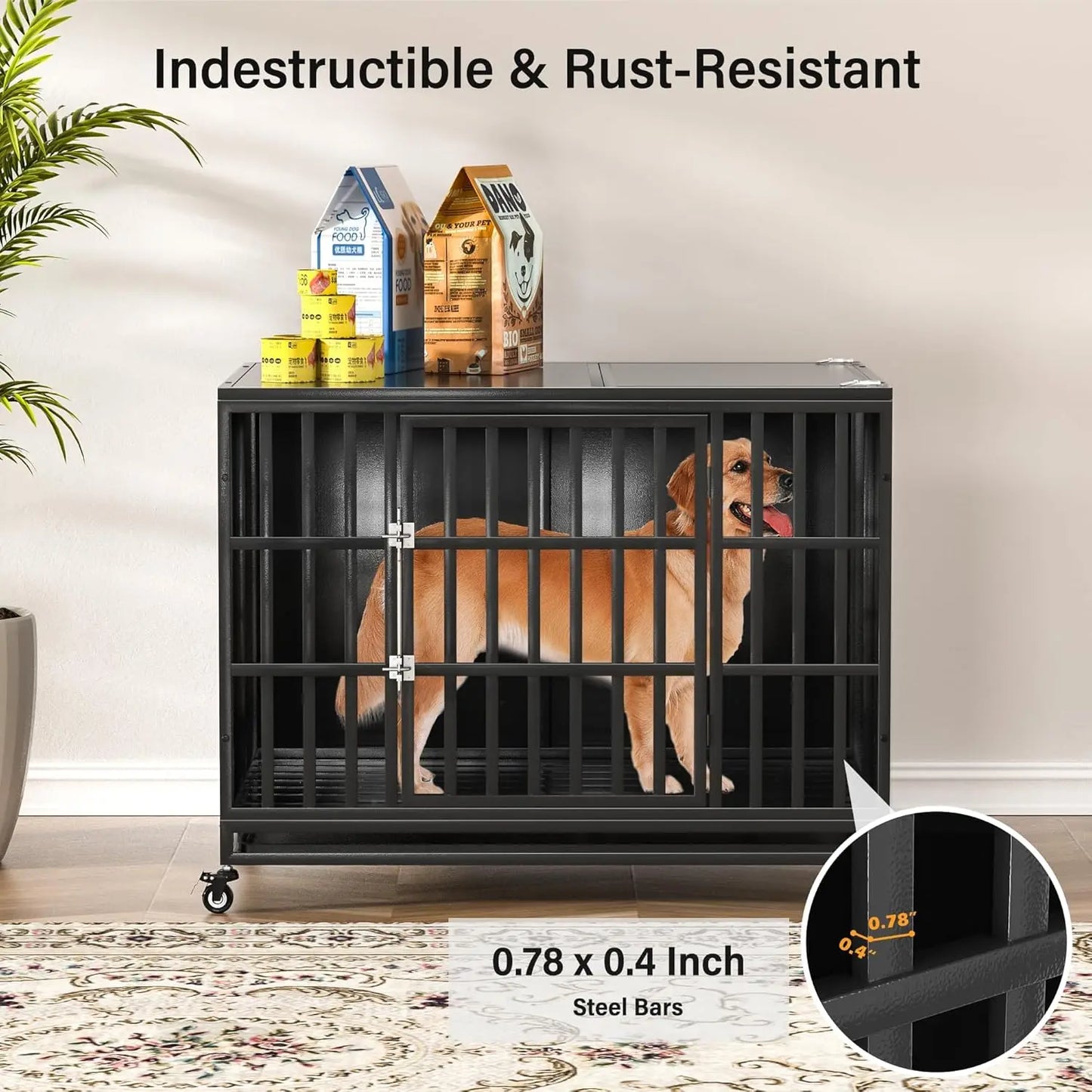 Indestructible Steel Dog Crate With Self-Locking Latch For Indoor Use