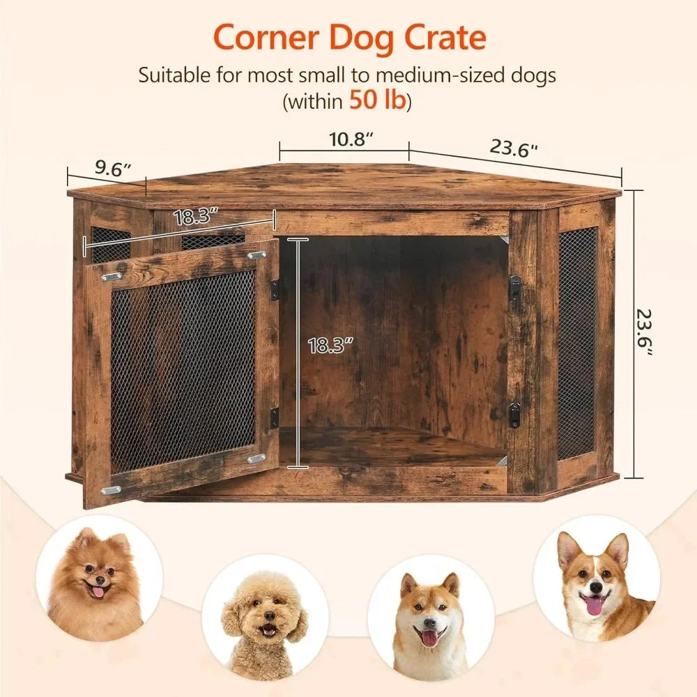 Wooden Corner Dog Crate End Table For Indoor Kennel