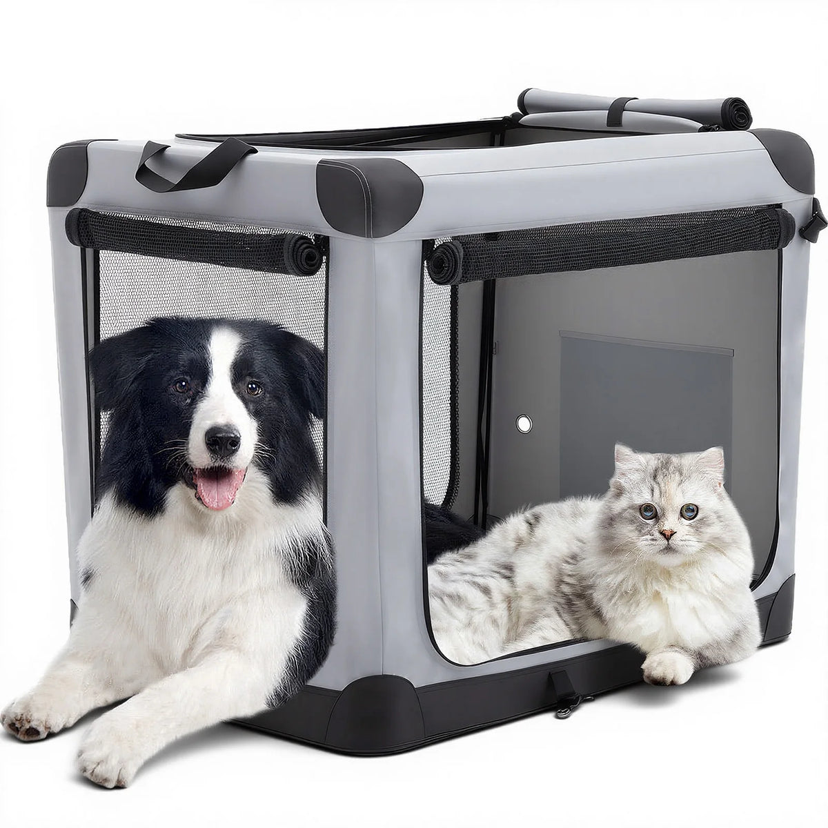 JHK Foldable Oxford Fabric Soft Dog Crate With Three Doors