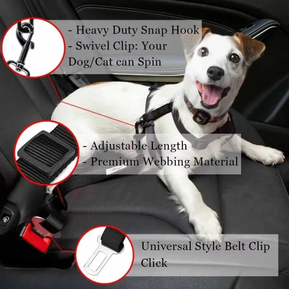 Adjustable Pet Car Seat Belt And Leash Harness For Travel