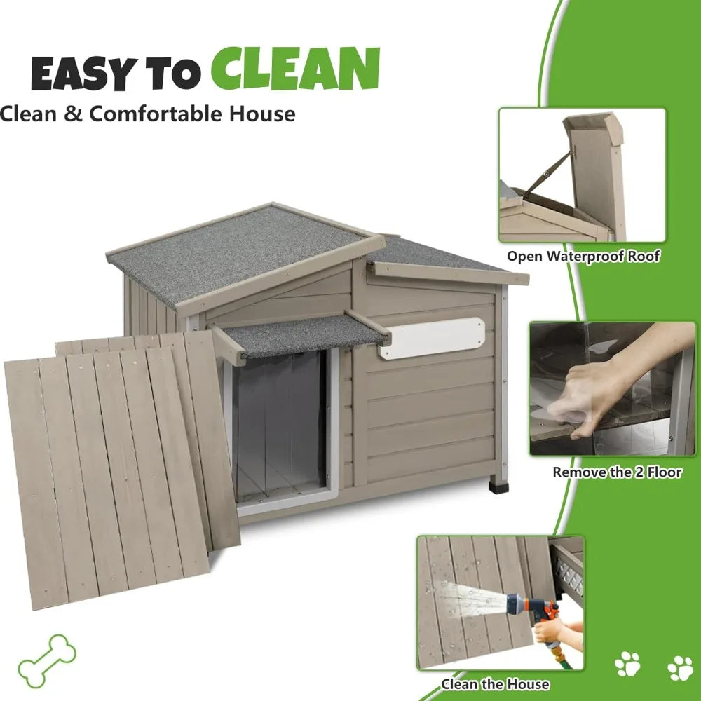 Outdoor Wooden Dog House Weatherproof Fir Wood Construction
