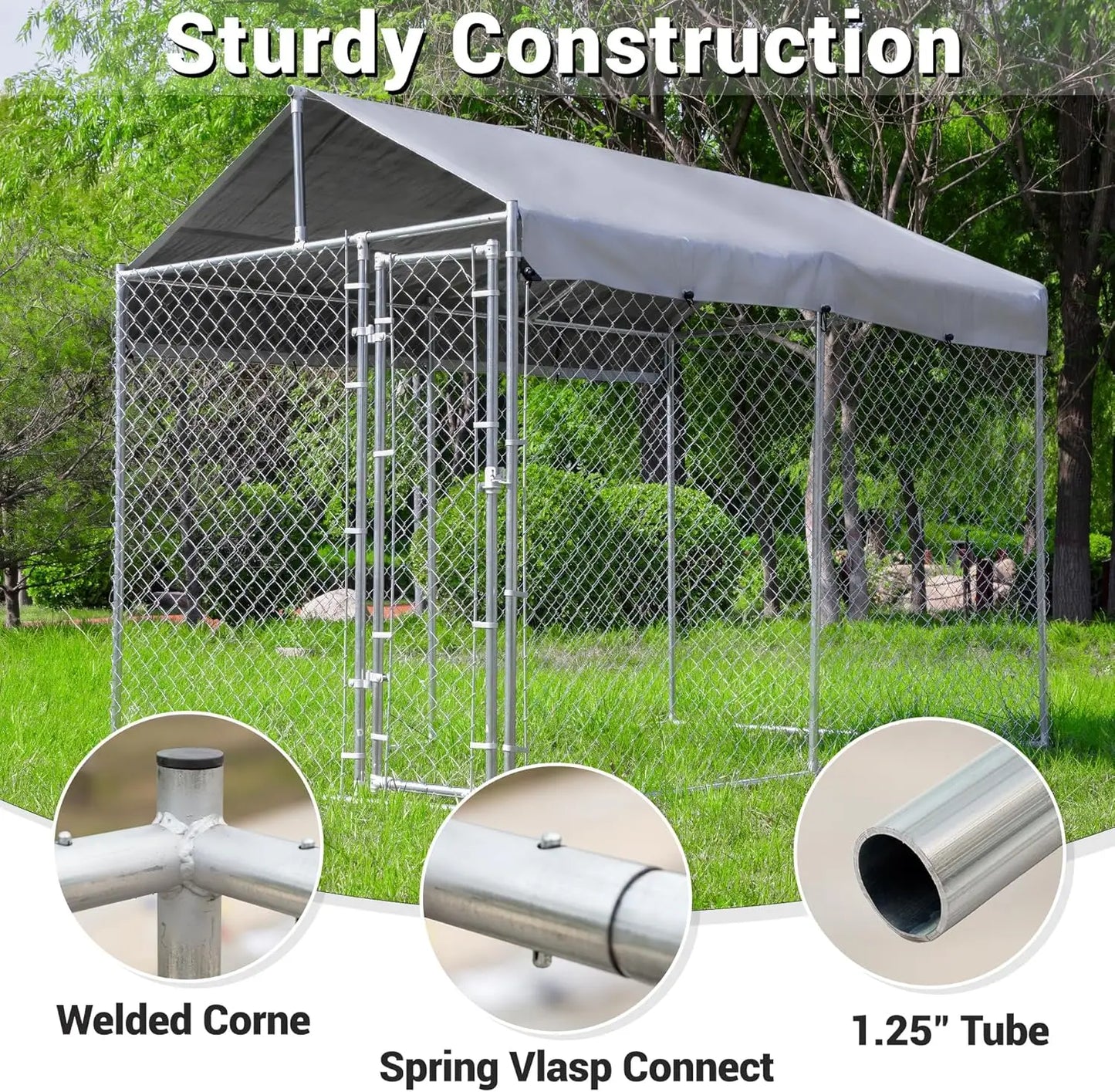 Outdoor Dog Kennel Chain Link Run With Roof Waterproof UV Resistant Cover