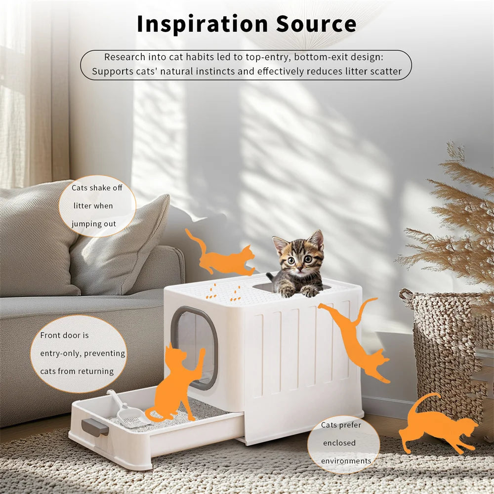 Hooded Cat Litter Box Tray With Front And Top Access