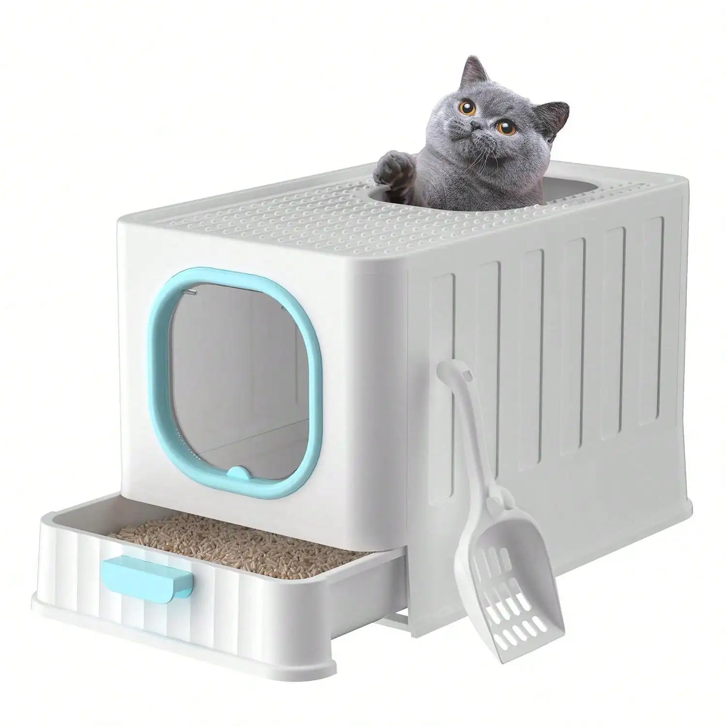 Fully Enclosed Hooded Cat Toilet With Odor Filter Foldable