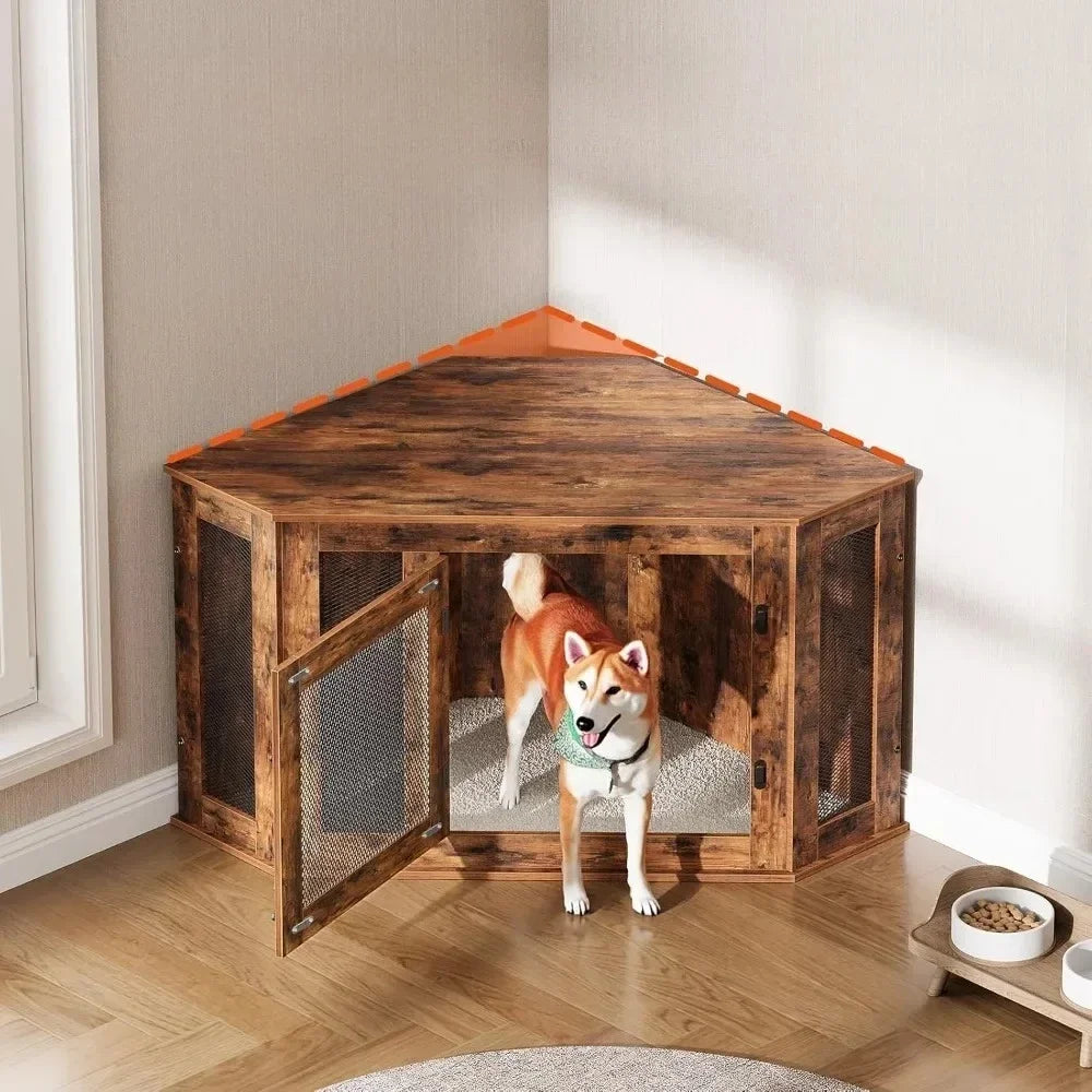 Wooden Corner Dog Crate End Table For Indoor Kennel